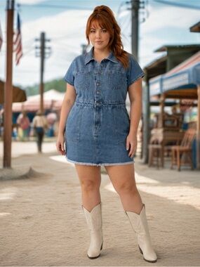 True Religion Medium Blue Denim Button-Front Mini Dress